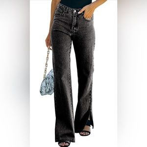 Women’s High Waisted Flare Jeans With Slit Ankle